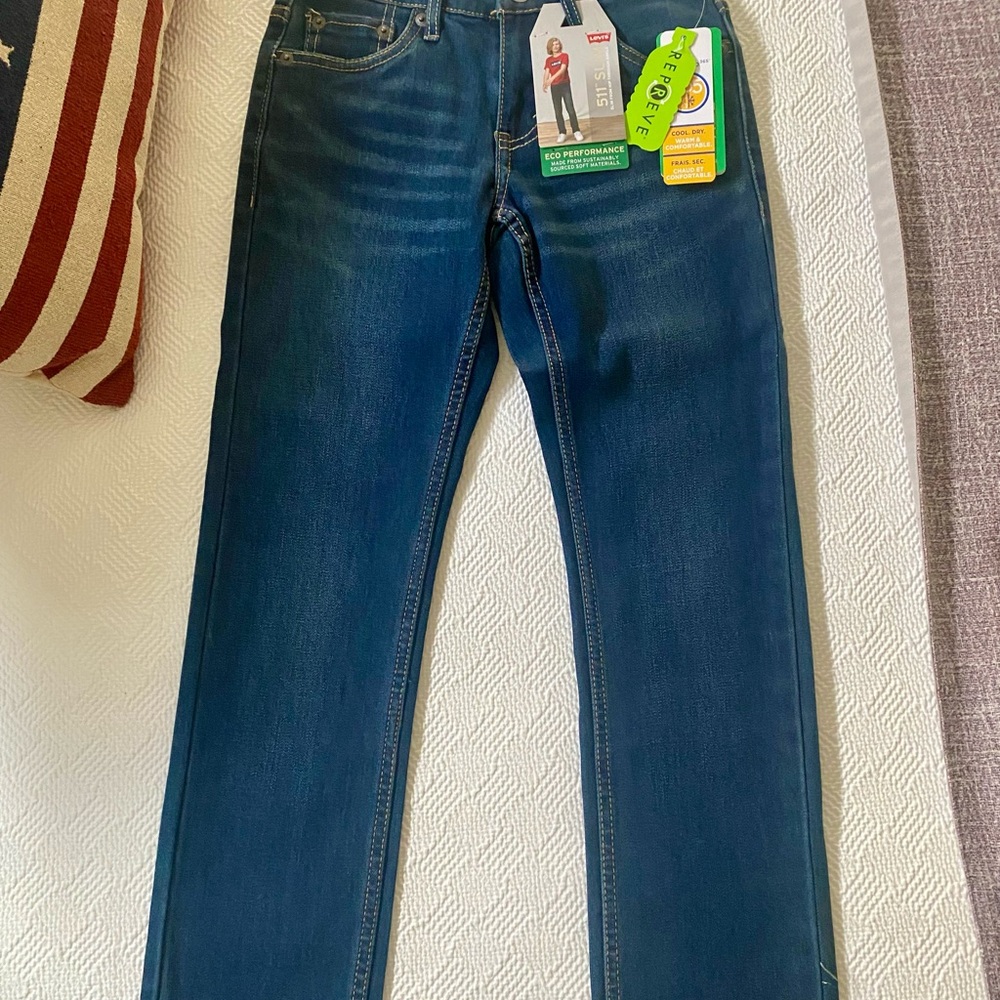 Levi's Boys Dark Blue Slim Straight Jeans, boys size 8
